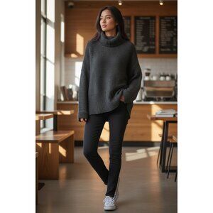 Press Womens S/P Charcoal Gray Turtleneck Sweater Chunky Knit Cozy Wool Blend